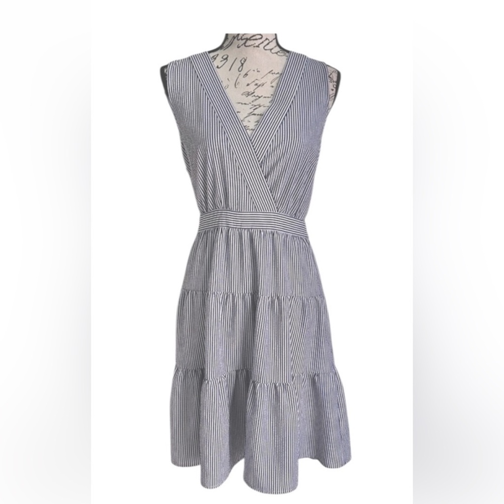 Tommy Hilfiger Navy and White Striped Seersucker Sundress